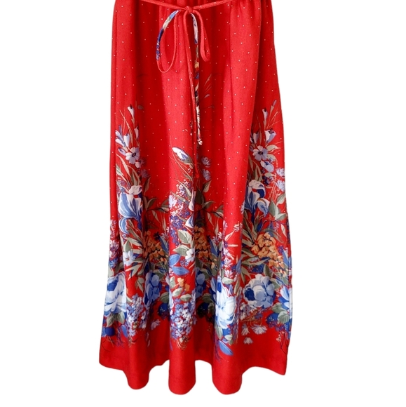 Vintage Polka-dot and Floral Drawstring Shoulder Sleeveless Dress Red Size S - Picture 3 of 12